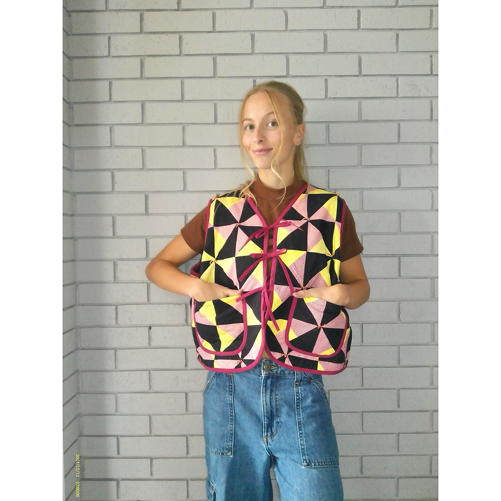 Thumbnail: Geometric Red & Yellows Quilted Vest Reworks