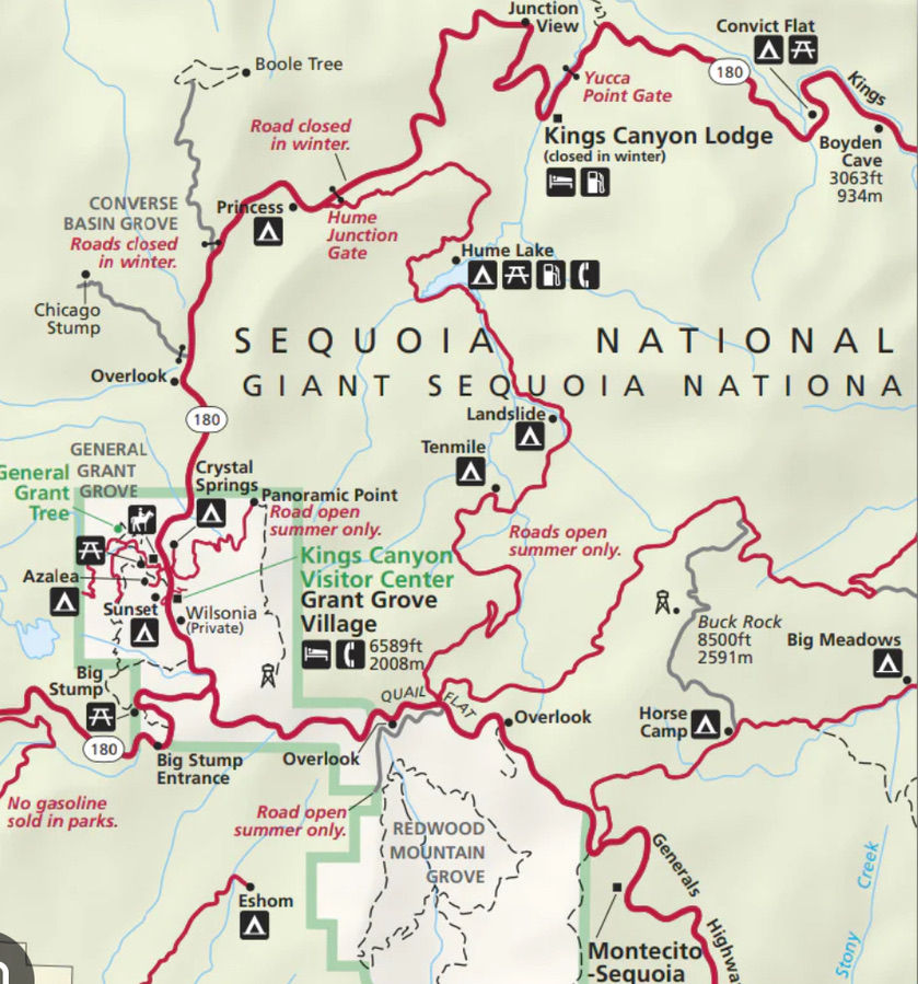 Map of Kinda Canyon and Sequoia National Park
