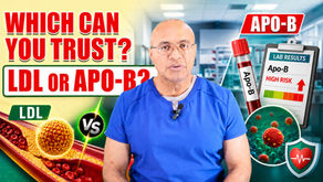 Doctor looking questioningly next to a sign with LDL or Apo-B?