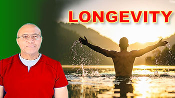 A man hailing longevity as he rises out of a lake. The word longevity written across the landscape.
