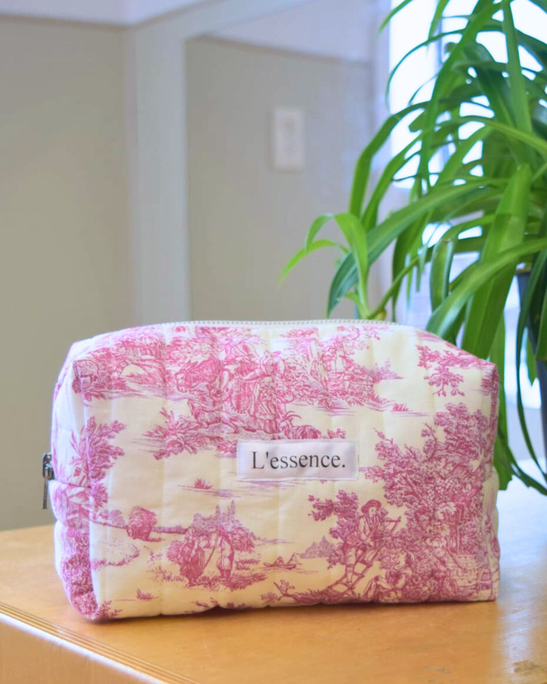 Trousse toile de jouy rose