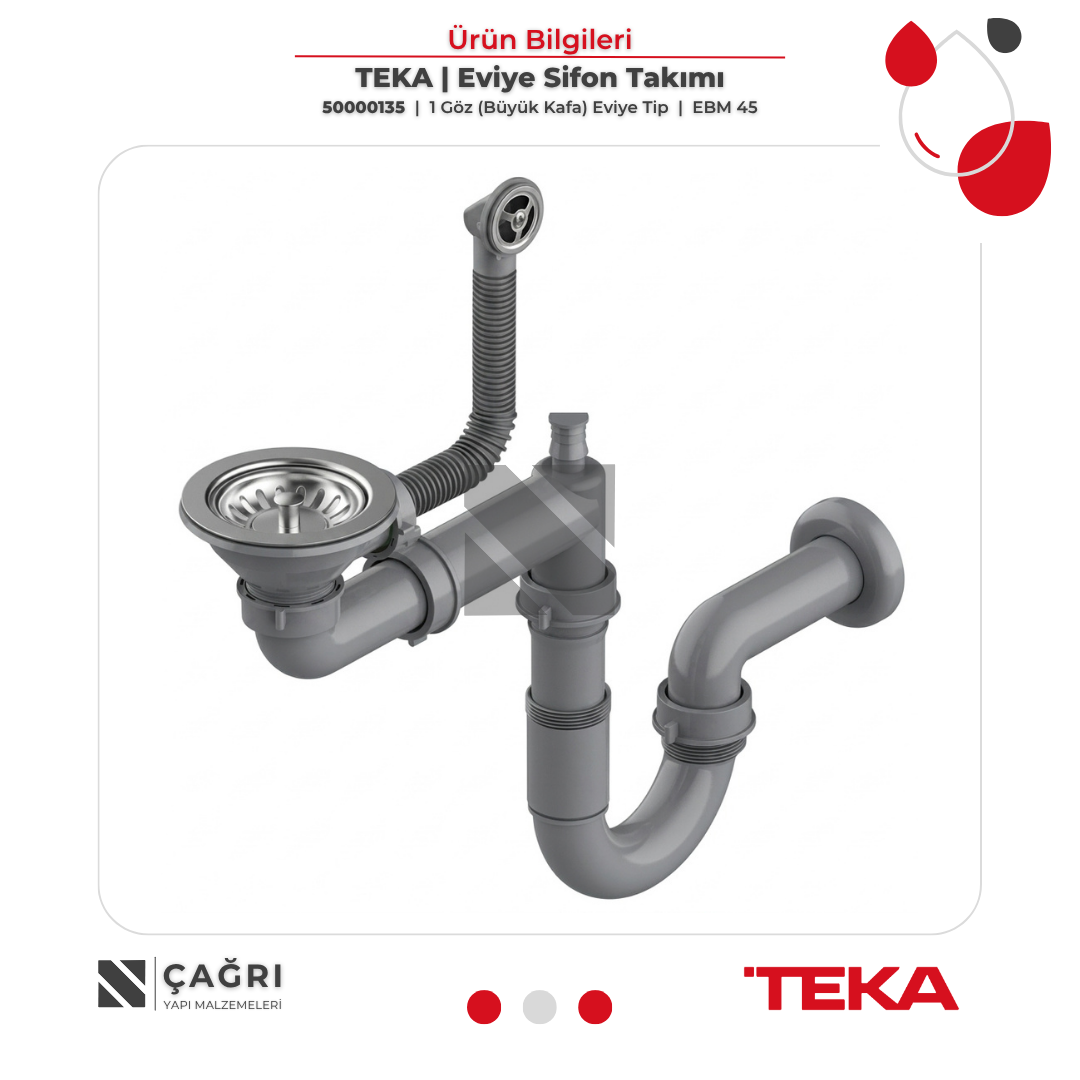 TEKA 1 Göz Büyük Eviye Sifon Takımı (Yuvarlak Taşmalık)