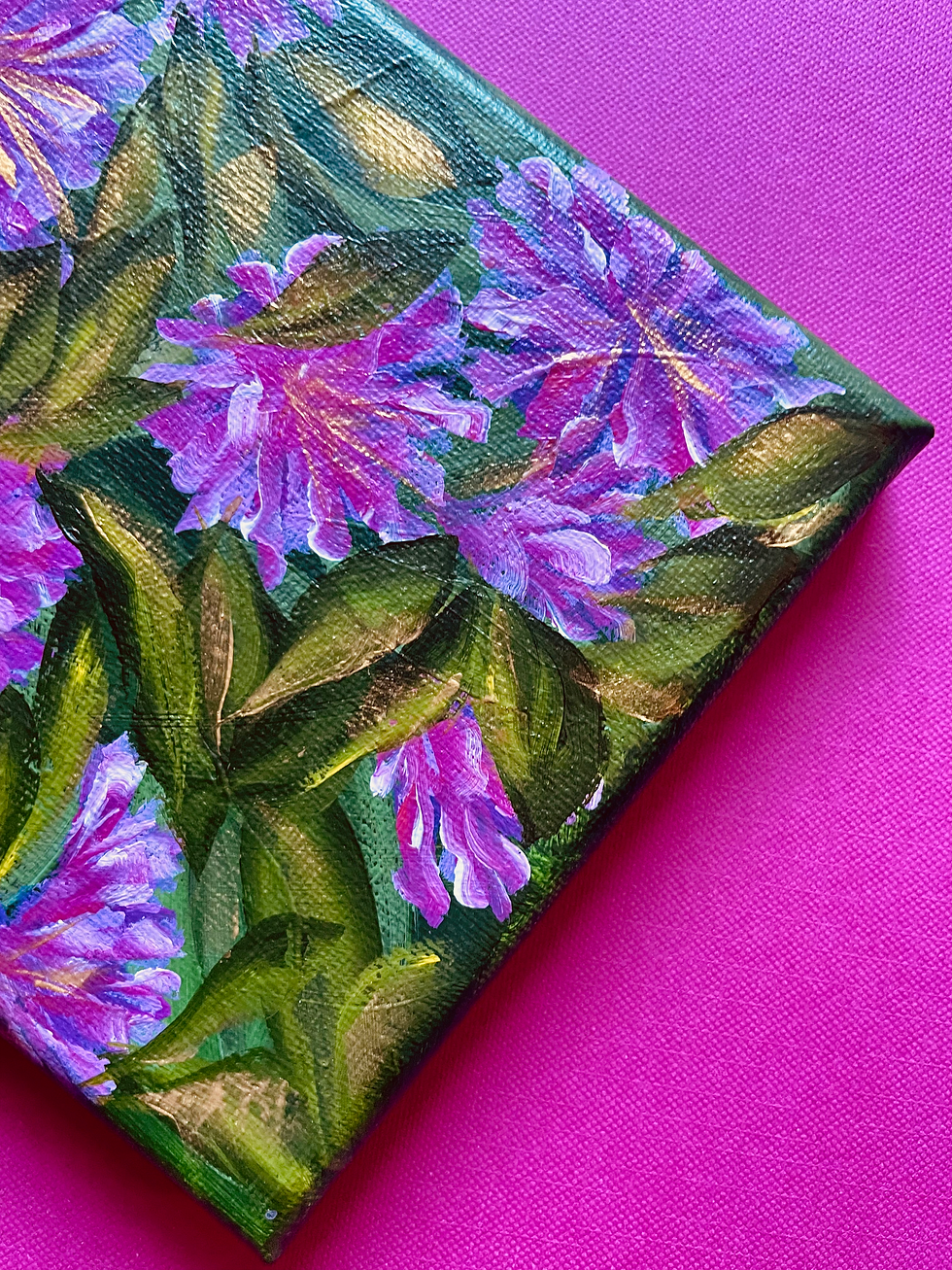 Thumbnail: Mini canvas- Beebalm Flowers with Gold highlights  