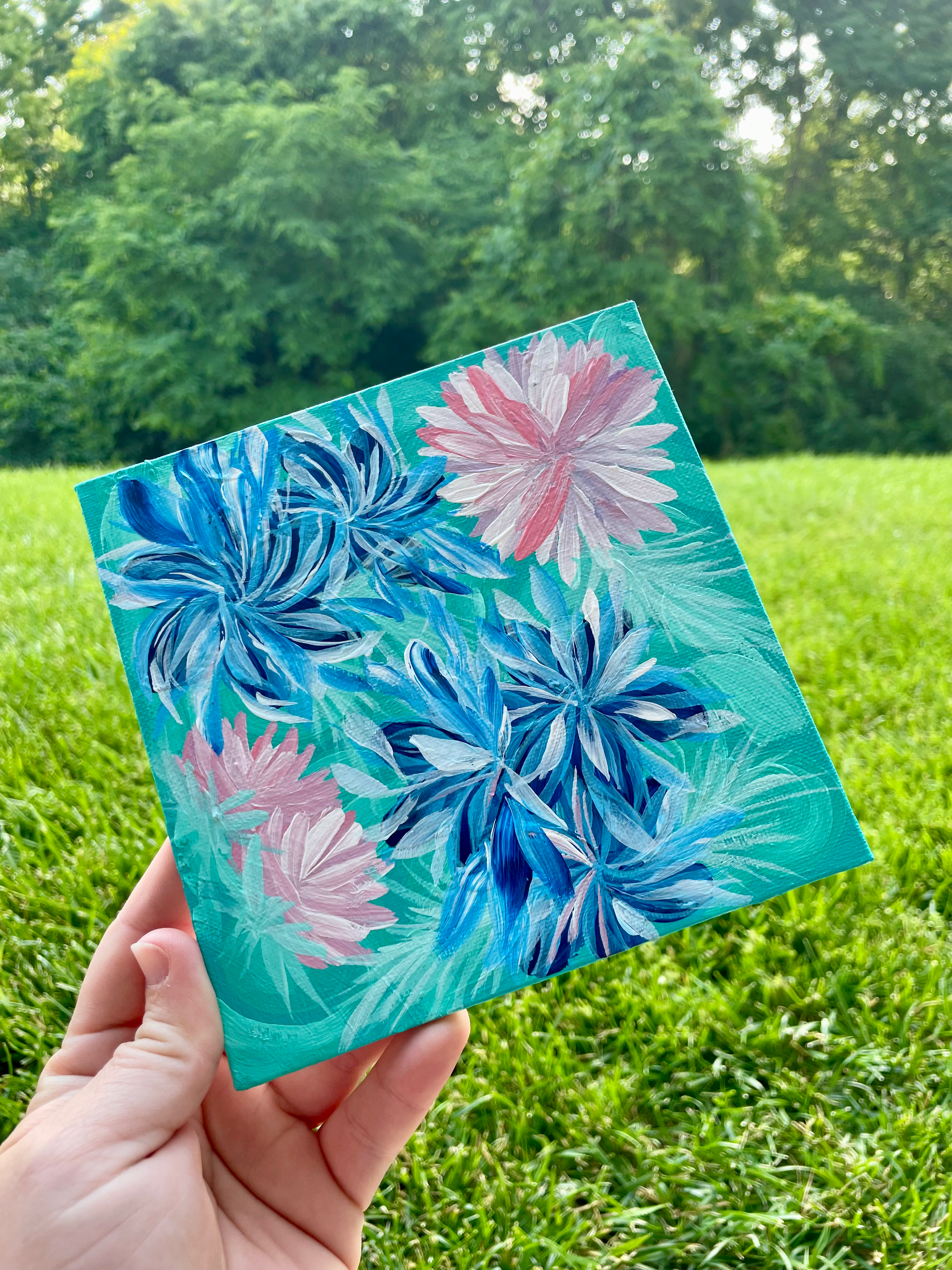 Mini Canvas- Teal, Blue and Pink flowers