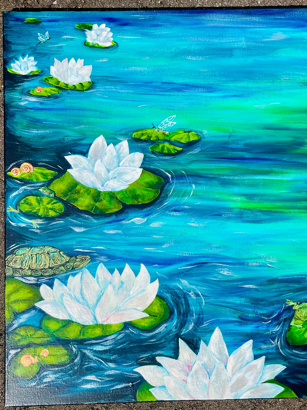 Thumbnail: Lotus Pond Acrylic Painting on Canvas