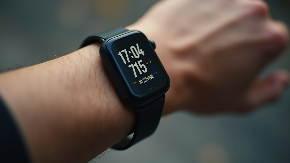 Close-up of a fitness tracker showing daily steps on a wrist