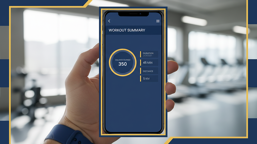 Close-up view of a smartphone displaying a fitness app with workout stats