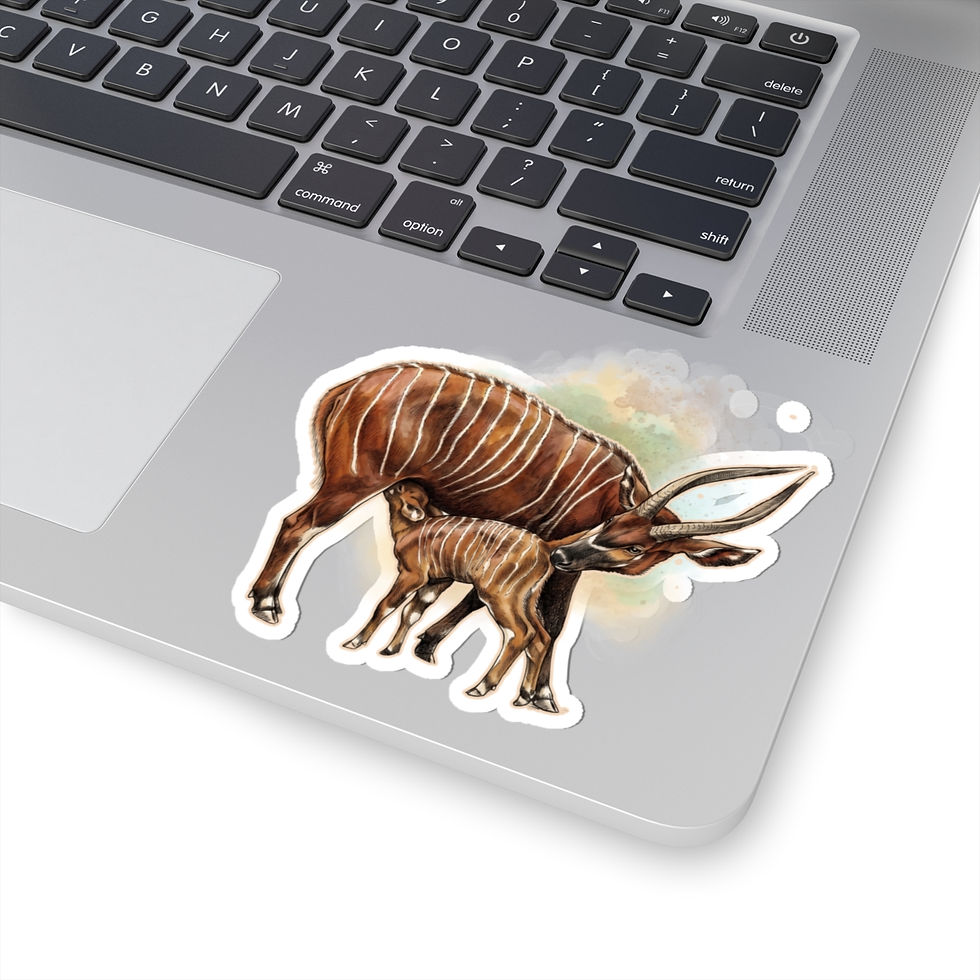 Thumbnail: Bongo Antelope Mom & Calf Kiss-Cut Sticker — Watercolor Wildlife Laptop Decal