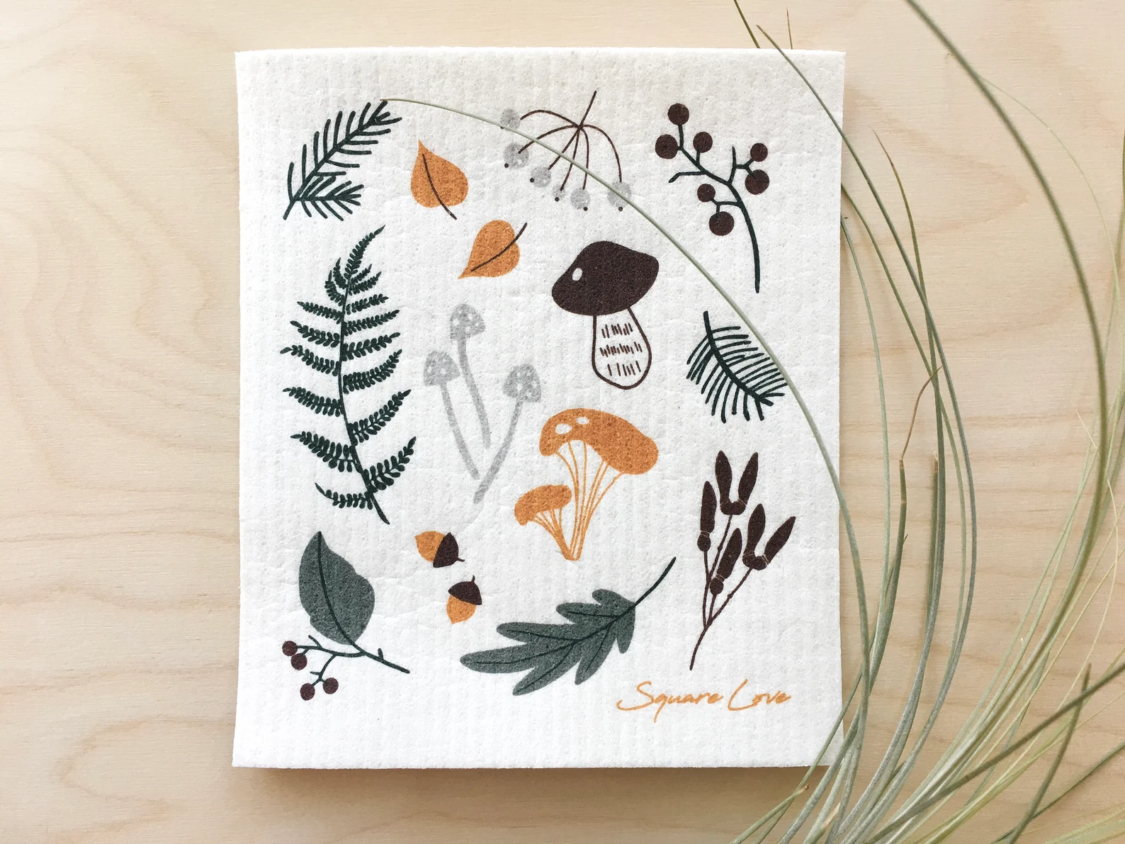 Forest + Mushrooms | Swedish Dishcloth | Square Love