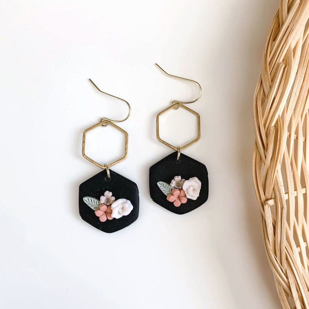 Pili Black Floral Earrings | Something Handmade
