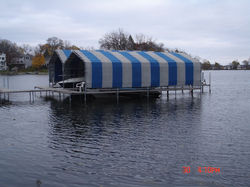 Blue+white boat house