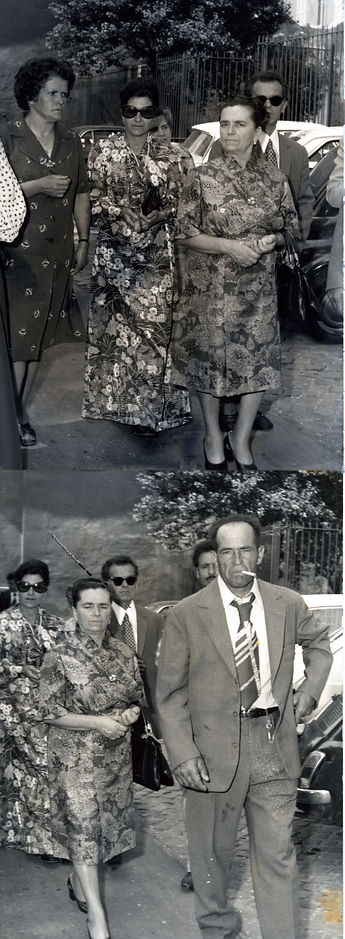 due foto vintage in bianco e nero di famiglie degli anni quaranta