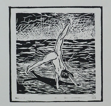 Girl on Beach linocut on Rosapina paper
