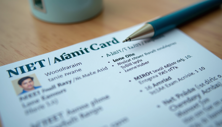 Close-up view of a NEET admit card with exam details and candidate information