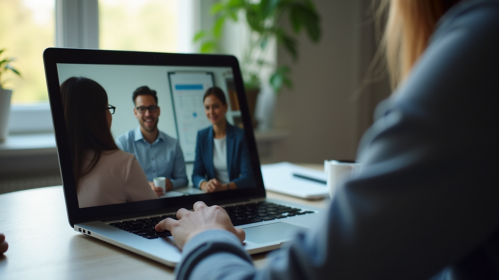 Eye-level view of a laptop screen showing a virtual counseling session