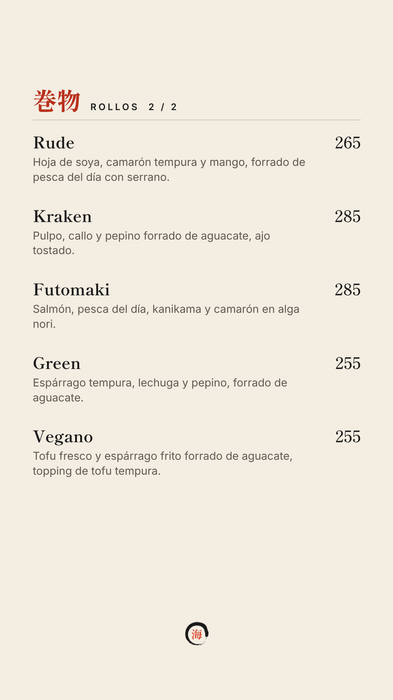 Menu de Umi Sushi Bar en Hotel Palmas de Cortez, Los Barriles, pagina 4 de 8