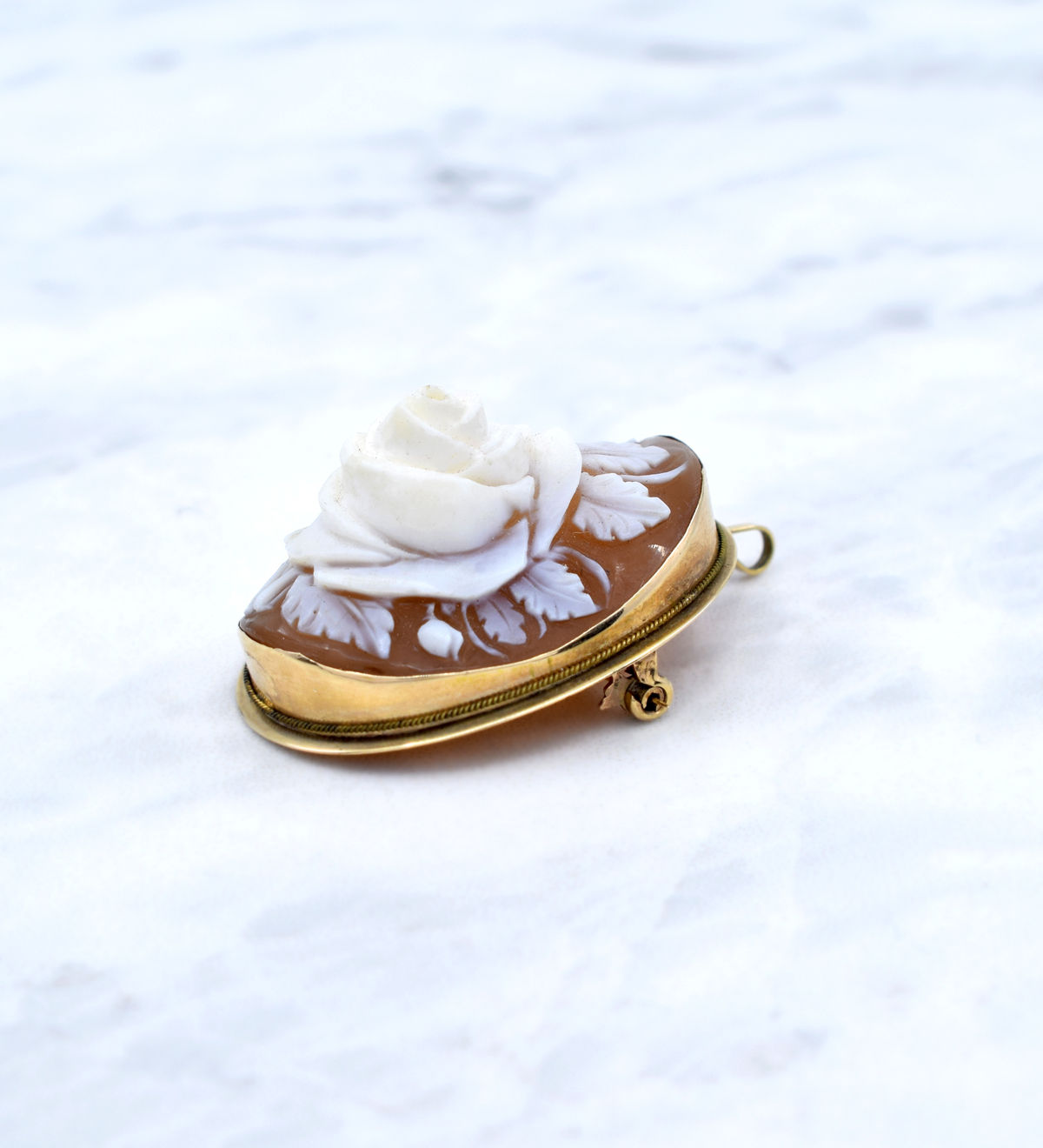 Antique 18ct Gold Carved Cameo Rose Pendant & Brooch