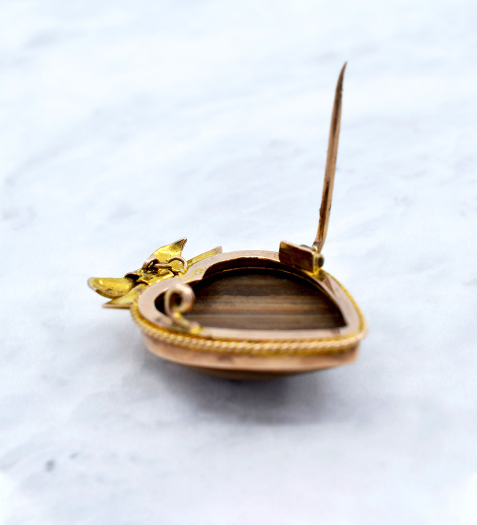 Thumbnail: Antique Gold Heart, Bow-Topped Pendant & Brooch