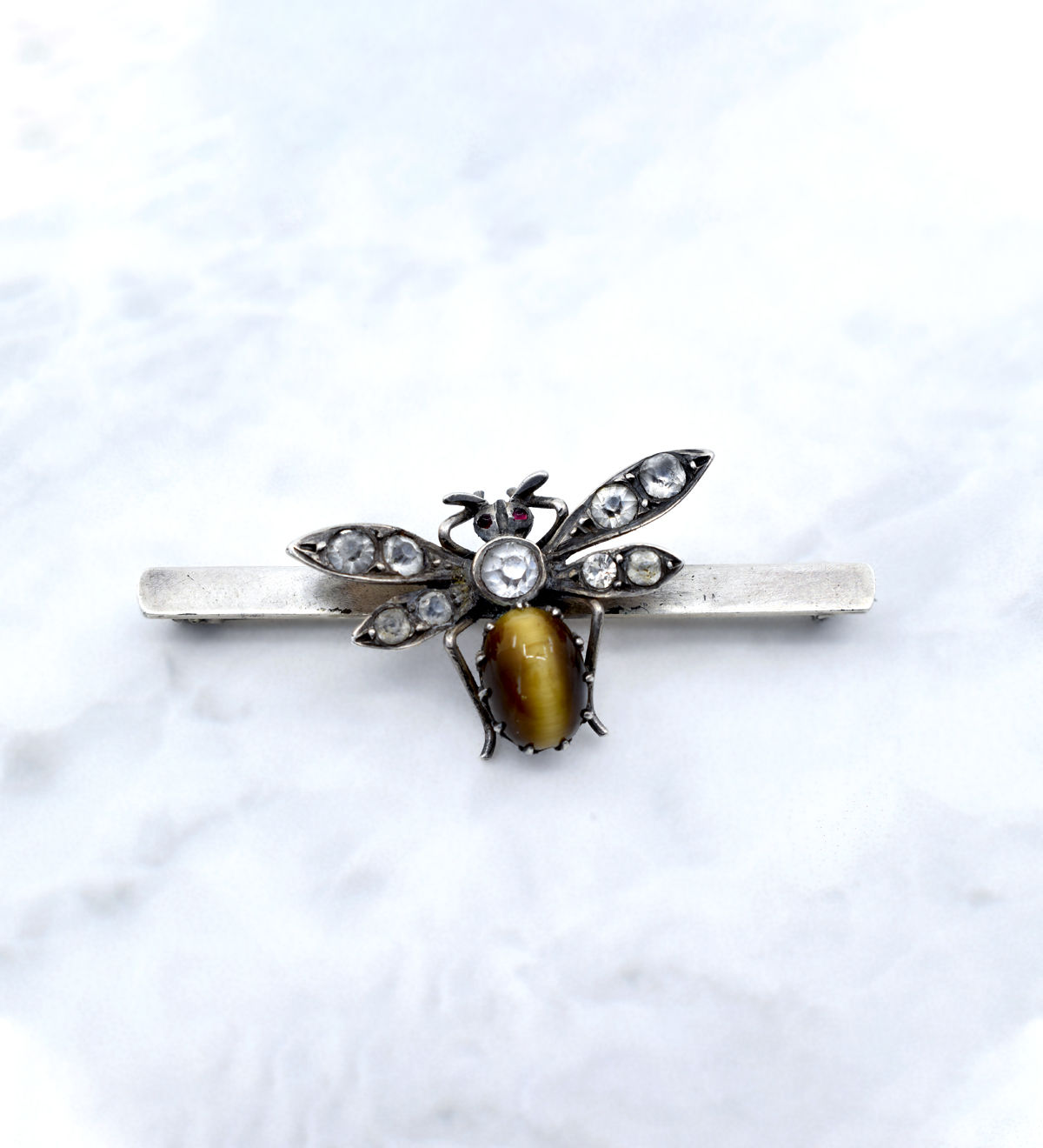 Large Victorian, Silver & Paste Brooch with Tiger's Eye