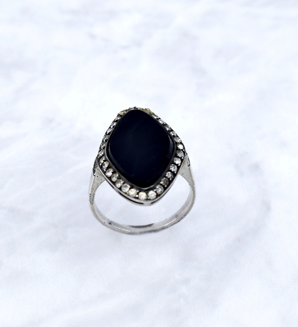 Thumbnail: Art Deco Onyx & Paste, Silver Ring