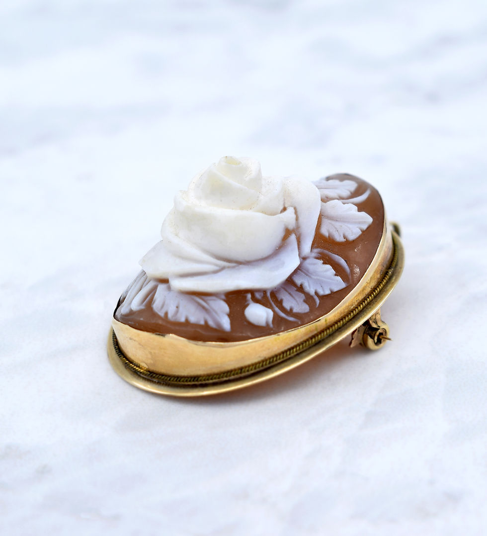 Thumbnail: Antique 18ct Gold Carved Cameo Rose Pendant & Brooch