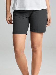slam women’s active techno chino shorts black shown as a yacht crew uniform product image.