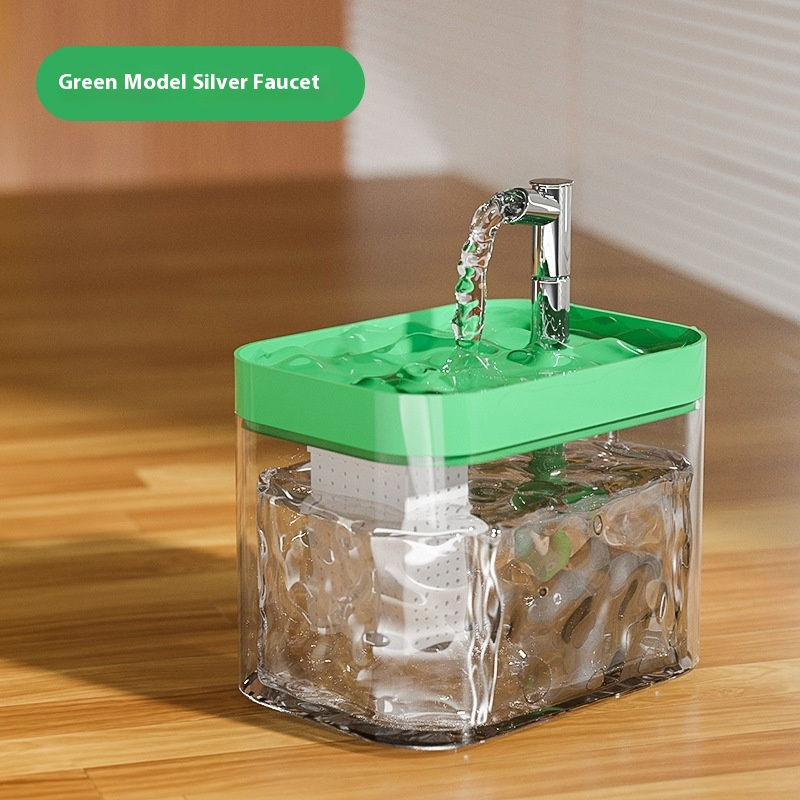 Thumbnail: Circulating Cat Water Fountain - Fresh Flowing Water - Silver Green Cover