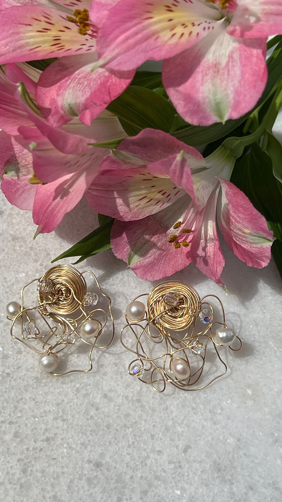 Thumbnail: Gold & Silver Pearl & Crystal Earrings