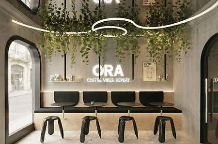 ORA Coffee Shop à Bordeaux, aménagement de coffee-shop par Alexia Béquin, architecte d'intérieur