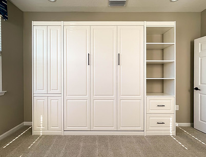 White Raised Panel Murphy Bed with Desk and File Drawers