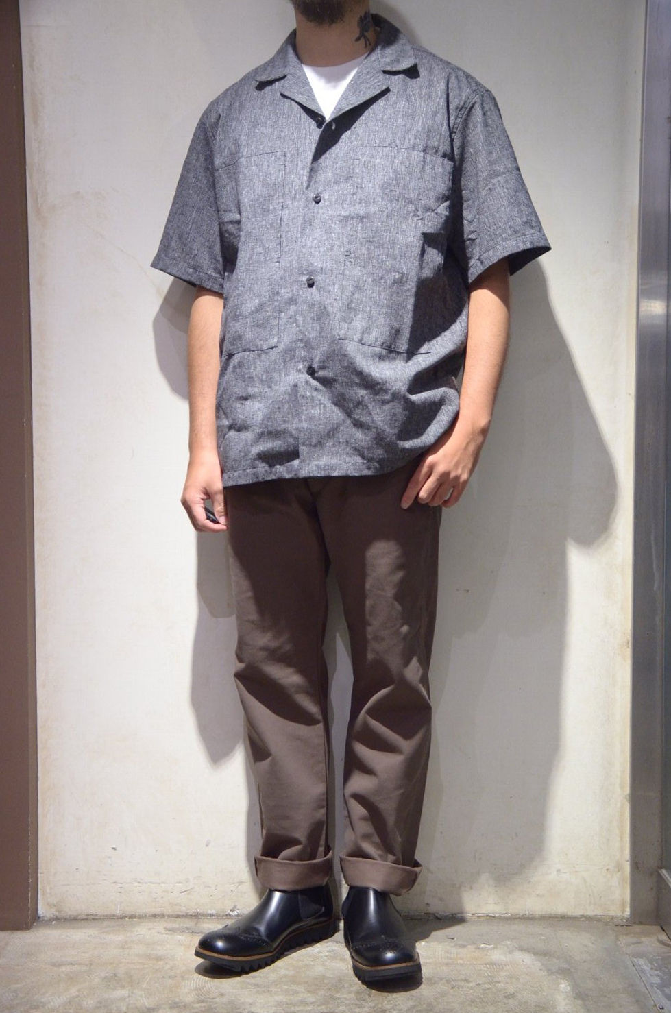 サムネイル： HAAR SCOTLAND Cotton Linen Camp Shirt Gray Made in Scotland ハースコットランド リネン 開襟シャツ
