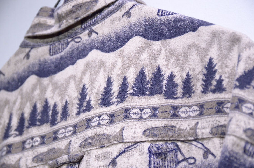 サムネイル： Used 00s Woolrich Print Flannel Shirt Made in Turky ウールリッチ フィッシュ プリント フランネルシャツ