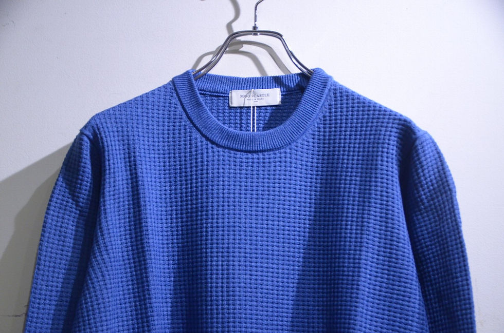 サムネイル： MOONCASTLE WAFFLE DENIM BLUE CREW NECK KNIT ムーンキャッスル デニムワッフル クルーネックニット