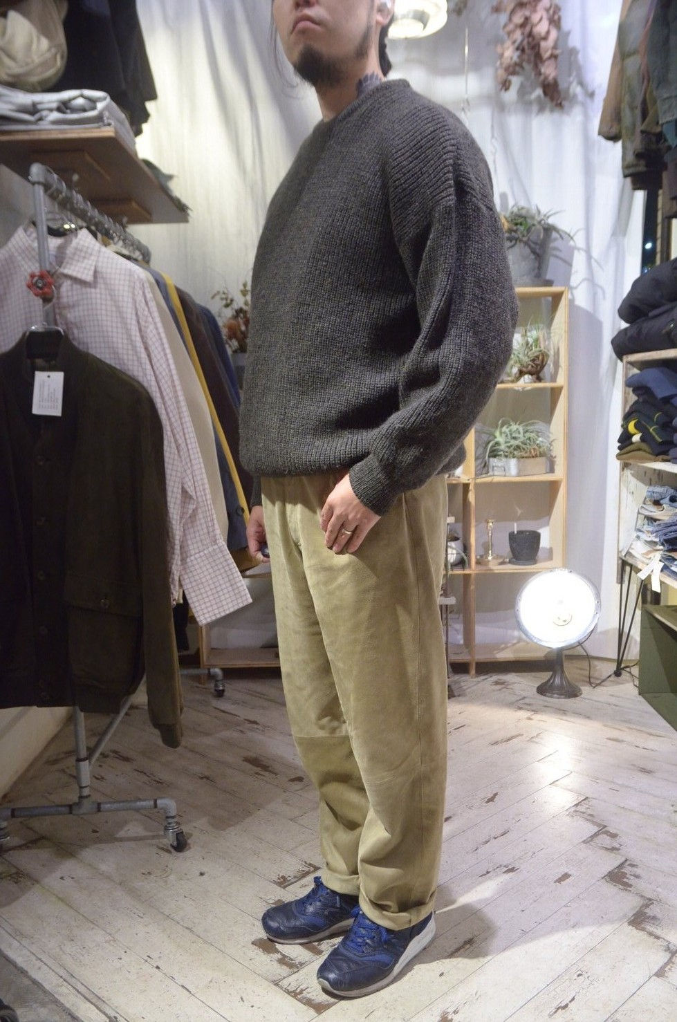 サムネイル： 90s Vintage Barbour Lowgauge Wool Crew Neck Knit Khaki バブアー  ローゲージニット