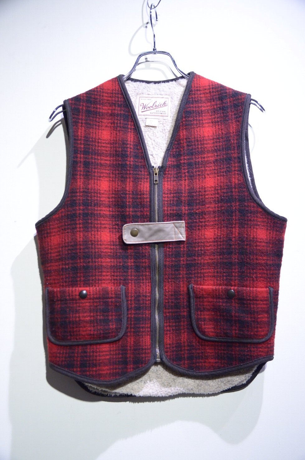 Used Vtg 80 - 90s Woolrich Wool Boa Vest Made in USA ウールリッチ バッファローチェック ボアベスト