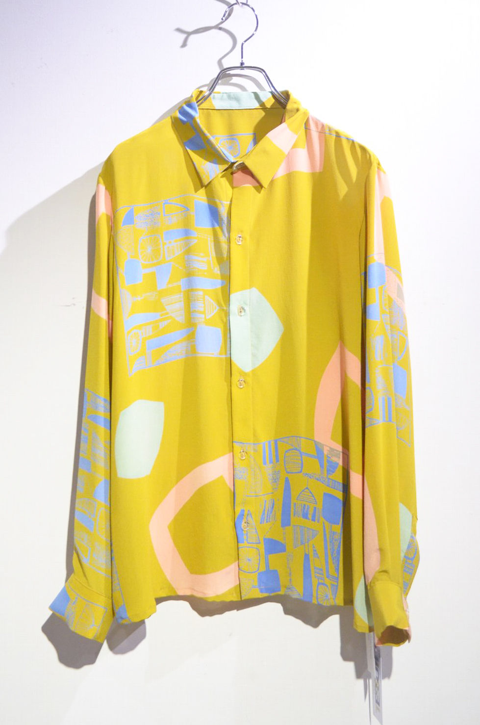 TESSUTI SCOTLAND Screen Print Silk Shirt YLW Handmade in SCOTLAND ハンドメイド シルクシャツ