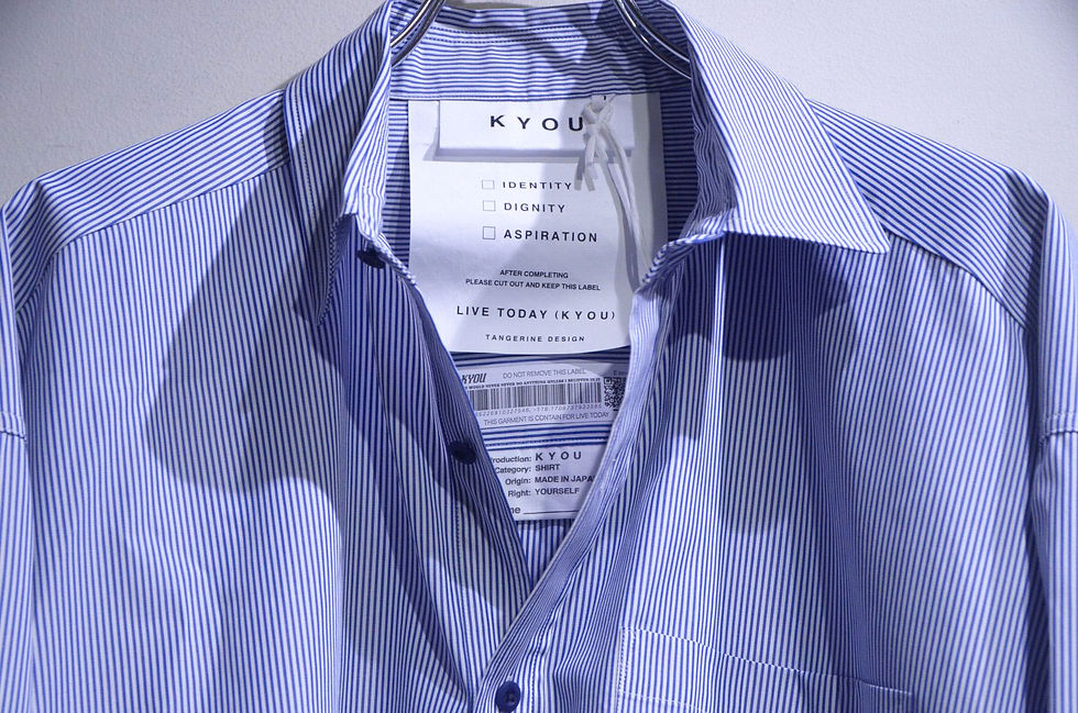 サムネイル： KYOU "BEAN" Switching Baloon Stripe Shirts Blue キョウ ビーン ストライプ バルーン シャツ