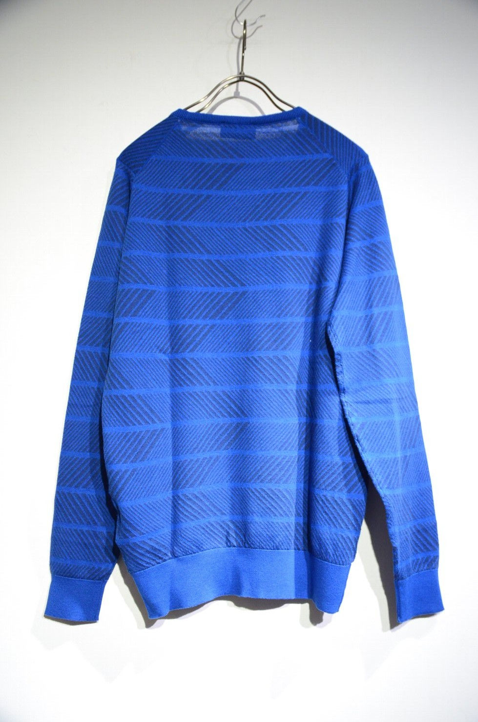 サムネイル： John Smedley Roose Jacquard Blue Pullover Cotton knit ジョンスメドレー柄ニット