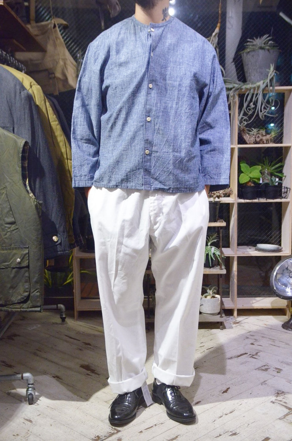 サムネイル： aoi project Cotton Iinen Band collar Made in Norway アオイプロジェクト コットンリネン バンドカラーシャツ