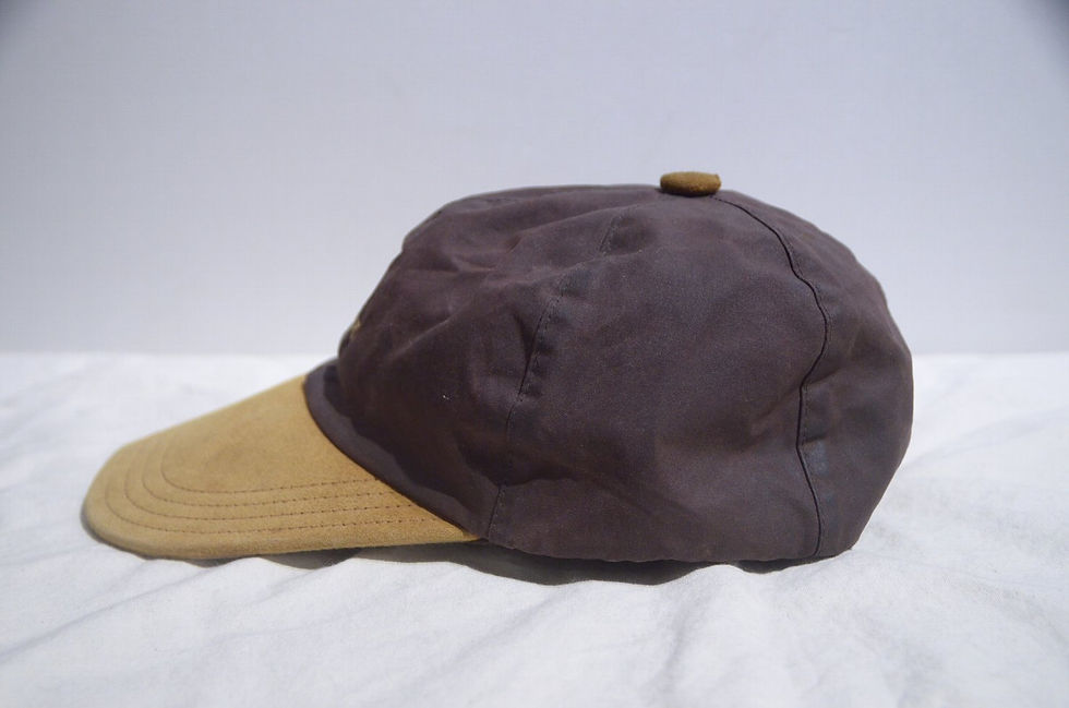 サムネイル： 90s BARBOUR Waxed Cotton Suede CAP Purple Made in UK バブアー ワックスコットン スウェード キャップ