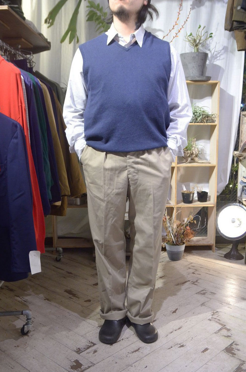 サムネイル： 00s Vintage Barbour Cotton Cashmere VNeck Vest バブアー コットン カシミア 混 ベスト