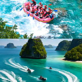 tourist driving jetski and participating to rafting