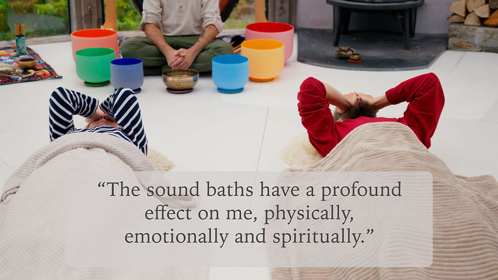 Sound bather relaxing during a deeply healing sound bath.