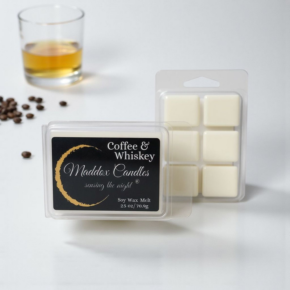 Eye-level view of a soy wax candle with a subtle scent label