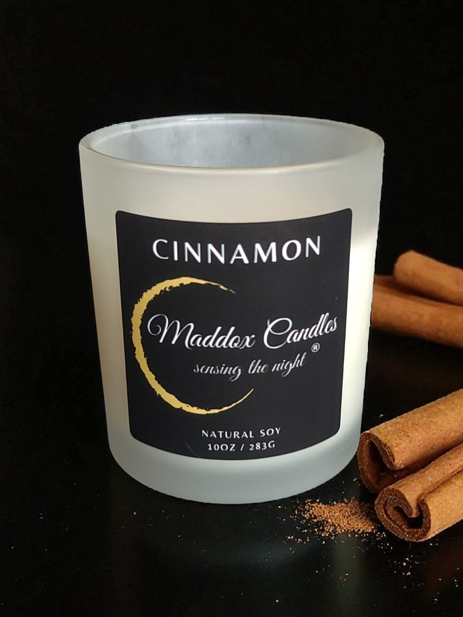 Cinnamon Maddox Candles scented candle natural soy wax creating the night. Maddox Candles