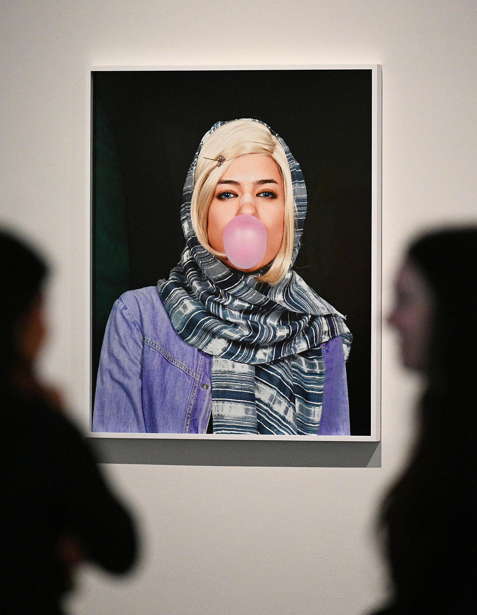 A contemporary artwork by a Middle Eastern female artist displayed in a gallery setting