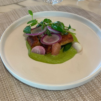 Gnocchi with snap peas and grapefruit