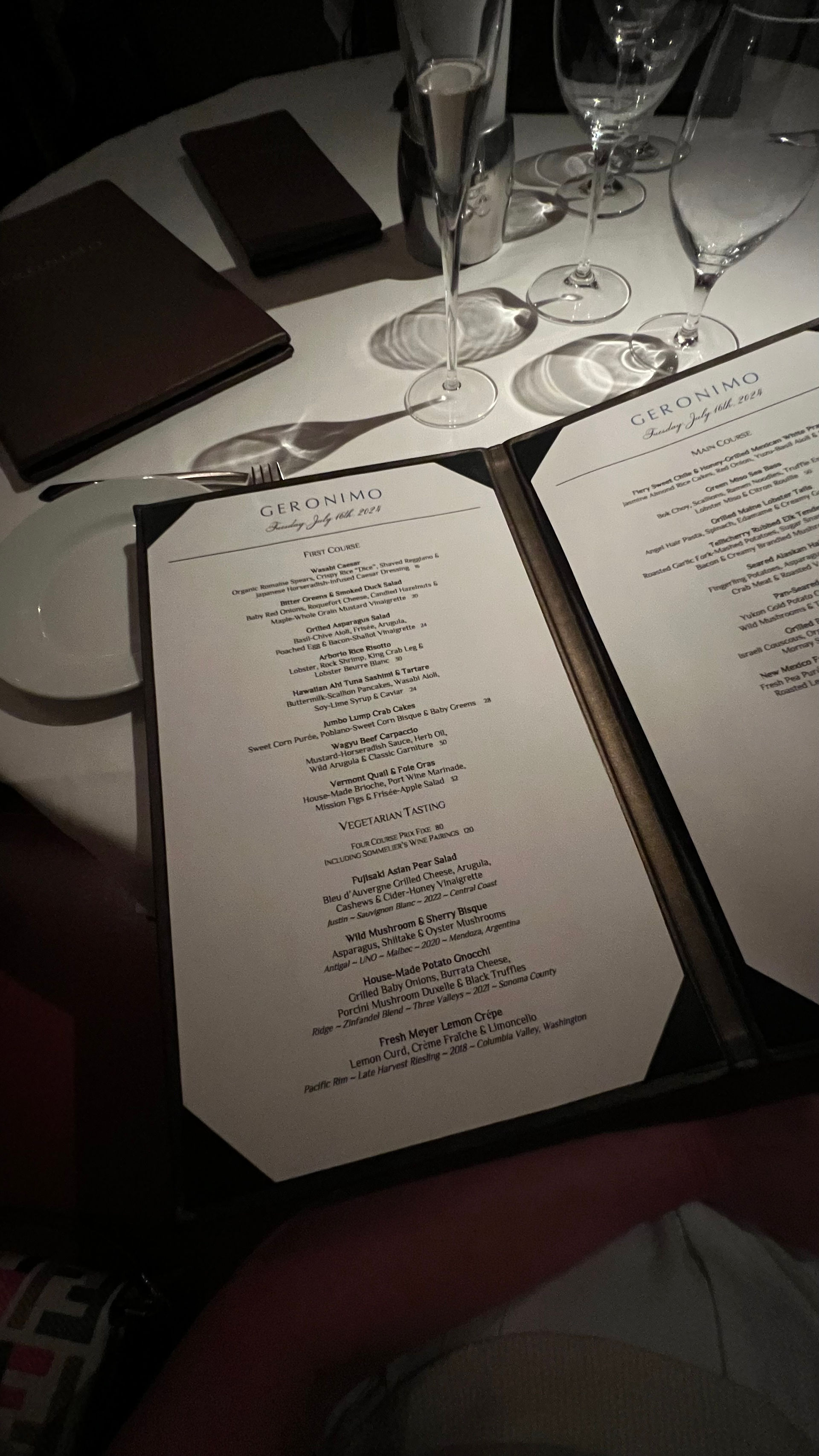 Geronimo's Menu