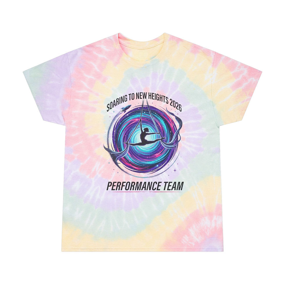 Thumbnail: Tie-Dye Spiral Performance Tee — "Soaring to New Heights 2028" Aerial Team Shirt