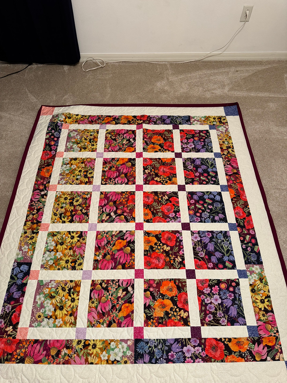 Ombre of flower Quilt for sale using Pattern: "Wild Blossoms Ombre Garden Trellis" by Copper Kettle Quilts
Top Fabric: Wild Blossoms fabric by Robin Pickens for Moda Fabric